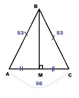 Втреугольнике abcab=bc=53, ac=56 . найдите длину медианы bm .