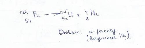 Вначале радиоактивного распада ядро плутония 239pu94 превратилось в ядро урана 235 u92.