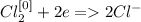 Cl_{2}^{[0]} + 2e = 2Cl^{-}