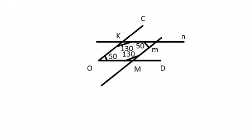 Постройте угол cod,равный 50 градусам.через точку м,лежащую на стороне od,проведите прямую m,паралле