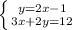 \left \{ {{y=2x-1} \atop {3x+2y=12}} \right.