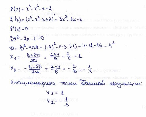 Найти стационарные точки функции f(x) =x^3-x^2-x+2​