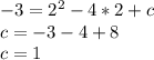 -3= 2^{2}-4*2+c \\ c=-3-4+8 \\ c=1