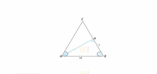 Втреугольнике abc ac=bc, ab=14, ah — высота, bh=7. найдите косинус угла bac.