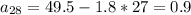 a_{28} = 49.5 - 1.8 *27 = 0.9