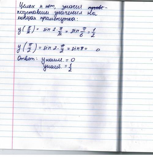 Найти наибольшее и наименьшее значение функции 1.у= (х-1)^2*(х-4) на отрезке [0, 2] 2. y=sin2x на от