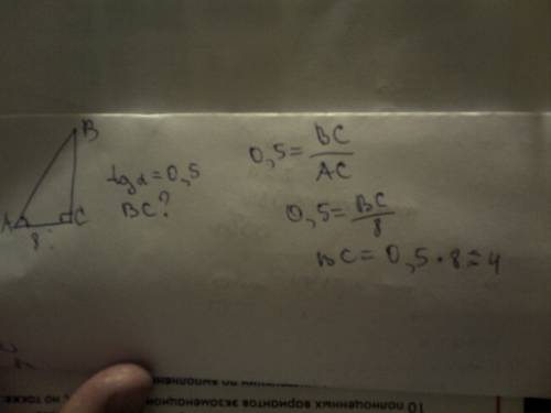 Забыла как решать) в треугольнике abc угол c равен 90°,ac=8, tg a=0,5, . найдите .вс