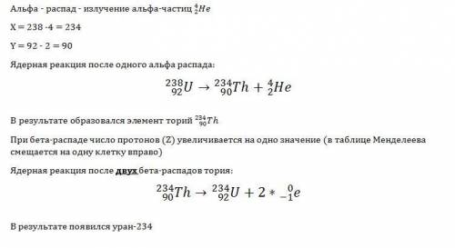 Во что превращается изотоп урана 238u92 после одного альфа-распада и двух бета-распадов?