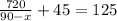 \frac{720}{90-x} +45=125