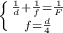 \left \{ {{\frac{1}{d} +\frac{1}{f} = \frac{1}{F} } \atop {f=\frac{d}{4}}} \right.