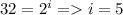 32=2^i=i=5