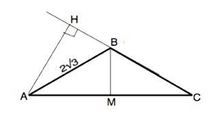 Вравнобедренном треугольнике abc с основанием ab боковая сторона ac равна 2√3 а cos угла a корень из