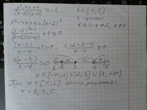 Найти число целых решений неравенства (в числителе x^2-4x+4 в знаменателе (x-2)(x-4) ) и все это выр