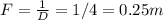 F=\frac{1}{D} =1/4=0.25m