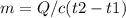 m=Q/c(t2-t1)