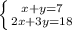 \left \{ {{x+y=7} \atop {2x+3y=18}} \right.