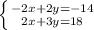 \left \{ {{-2x+2y=-14} \atop {2x+3y=18}} \right