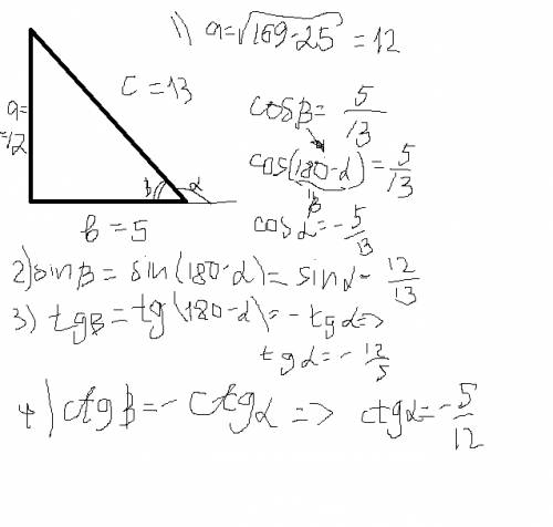 Найти sina, tga , ctga, если cosa = - 5/13
