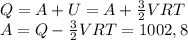 Q=A+U=A+ \frac{3}{2}VRT \\&#10;A=Q- \frac{3}{2}VRT=1002,8