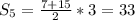 S_{5}= \frac{7+15}{2}*3=33