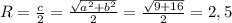 R=\frac{c}{2}=\frac{\sqrt{a^2+b^2}}{2}=\frac{\sqrt{9+16}}{2}=2,5