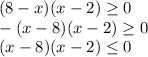 (8-x)(x-2) \geq 0\\&#10;-(x-8)(x-2) \geq 0\\&#10;(x-8)(x-2) \leq 0\\