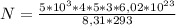 N = \frac{5 * 10^{3} * 4 * 5 * 3 * 6,02 * 10^{23} }{8,31 * 293}