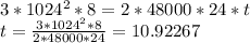 3*1024^2*8=2*48000*24*t\\t=\frac{3*1024^2*8}{2*48000*24}=10.92267