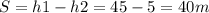 S=h1-h2=45-5=40m