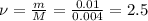 \nu = \frac{m}{M}= \frac{0.01}{0.004}= 2.5