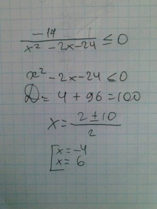 Решите неравенство -17/x^2-2x-24 < либо = 0. , напишите на листочке понятным почерком, нужноо