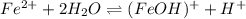 Fe^{2+} + 2H_2O \rightleftharpoons (FeOH)^{+} + H^{+}