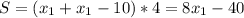 S= (x_{1} + x_{1}-10)*4 =8 x_{1} -40