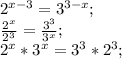 2^{x-3}=3^{3-x};\\&#10;\frac{2^x}{2^3}=\frac{3^3}{3^x};\\&#10;2^x*3^x=3^3*2^3;\\&#10;