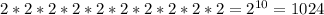 2*2*2*2*2*2*2*2*2*2 = 2^{10} = 1024