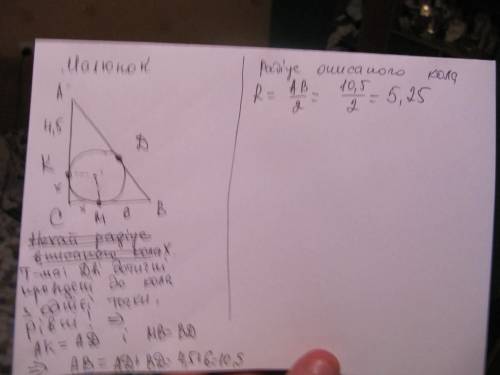 Решите ! у прямокутний трикутник авс вписано коло, яке дотикається катетів ас та вс у точках k і м в
