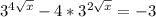 3^{4 \sqrt{x}}-4*3^{2\sqrt{x}}=-3