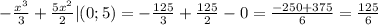 - \frac{x^{3}}{3} + \frac{5x^{2}}{2} |(0;5) = - \frac{125}{3} + \frac{125}{2} -0= \frac{-250+375}{6} = \frac{125}{6}