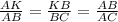 \frac{AK}{AB}= \frac{KB}{BC} = \frac{AB}{AC}