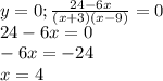 y=0;\frac{24-6x}{(x+3)(x-9)}=0 \\ 24-6x=0 \\ -6x=-24 \\ x=4