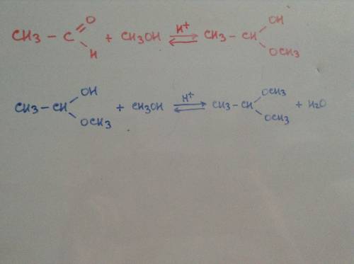 Напишите реакции образования полуацеталлей и ацеталей, где в кач. спирта используется метанол.