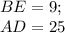 BE=9;\\&#10;AD=25