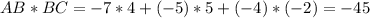 AB*BC = -7*4+(-5)*5+(-4)*(-2)=-45