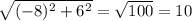 \sqrt{(-8)^2+6^2} = \sqrt{100} =10