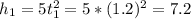 h_{1}=5 t_{1}^2=5*(1.2)^2=7.2