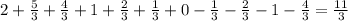 2+ \frac{5}{3} + \frac{4}{3} + 1 + \frac{2}{3} + \frac{1}{3} + 0- \frac{1}{3} - \frac{2}{3} - 1 - \frac{4}{3} = \frac{11}{3}