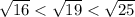 \sqrt{16}<\sqrt{19}<\sqrt{25}