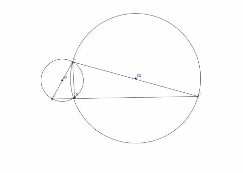 Тангенс угла с треугольника авс равен 3/4, d - отличная от а точка пересечения окружностей , построе