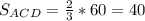 S_{ACD}= \frac{2}{3}*60=40