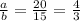 \frac{a}{b} = \frac{20}{15} = \frac{4}{3}